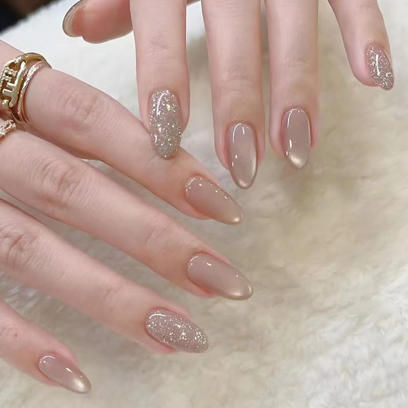 Champagne elegant glossy reusable press-on nails by Nailed It