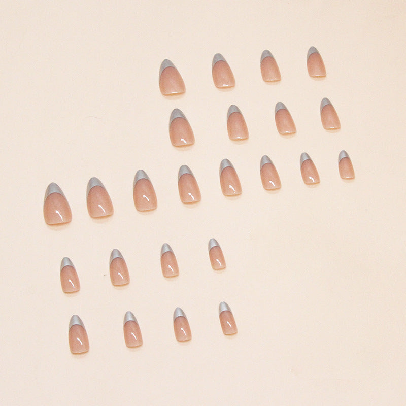 Silver Whisper French – Nude Almond Press-On Nails