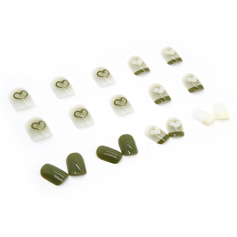 Olive Sweetheart – Green Heart Press-On Nails